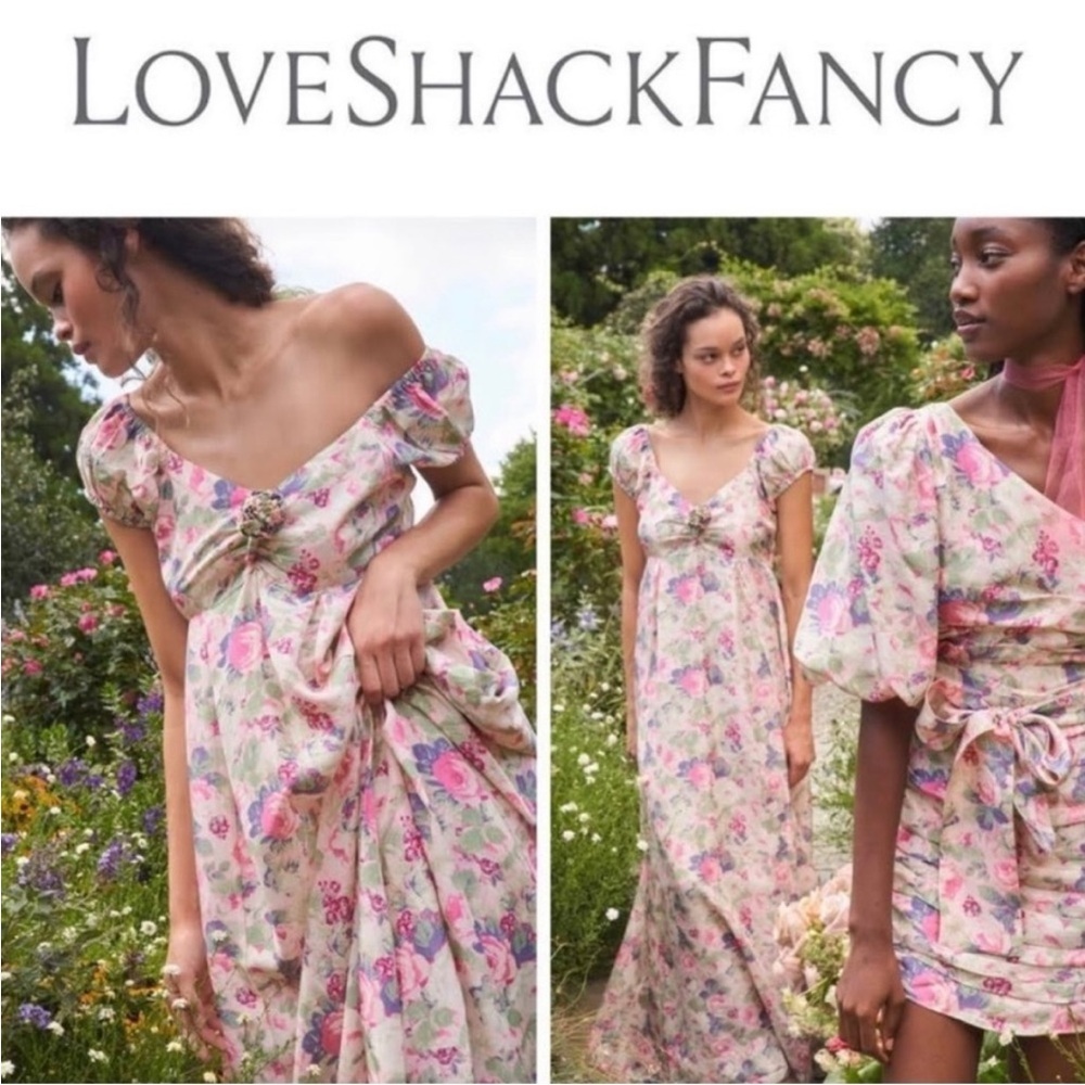 LoveShackFancy Floral Ivory and Pink Wedding Dress - Picture 7 of 15